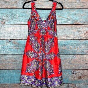Tibi Silk Dress 4 Red Purple Paisley Boho Mini Babydoll V-neck Sleeveless Empire